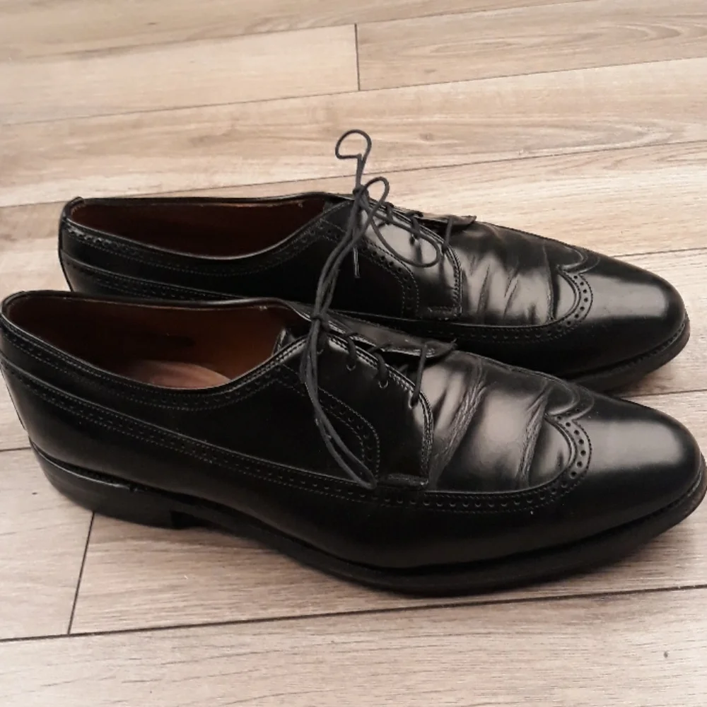 ALLEN EDMONDS Black Leather Richmond Sz 11 D Long Wing Tip Oxfords Mens‎ Shoes